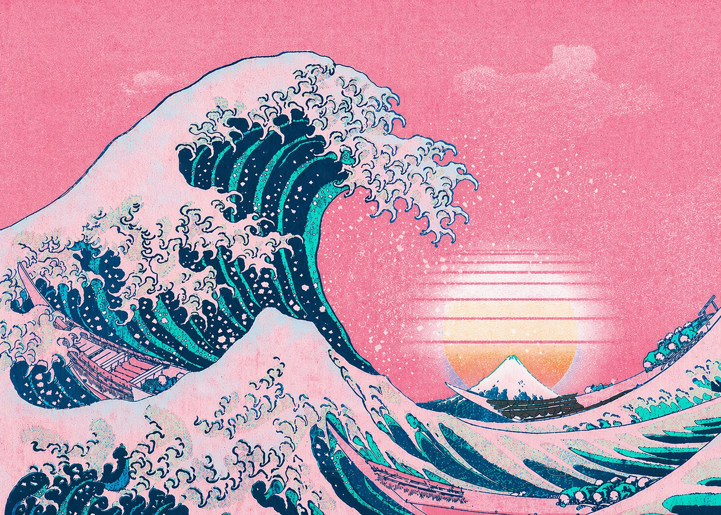 Pink vaporwave wave illustration