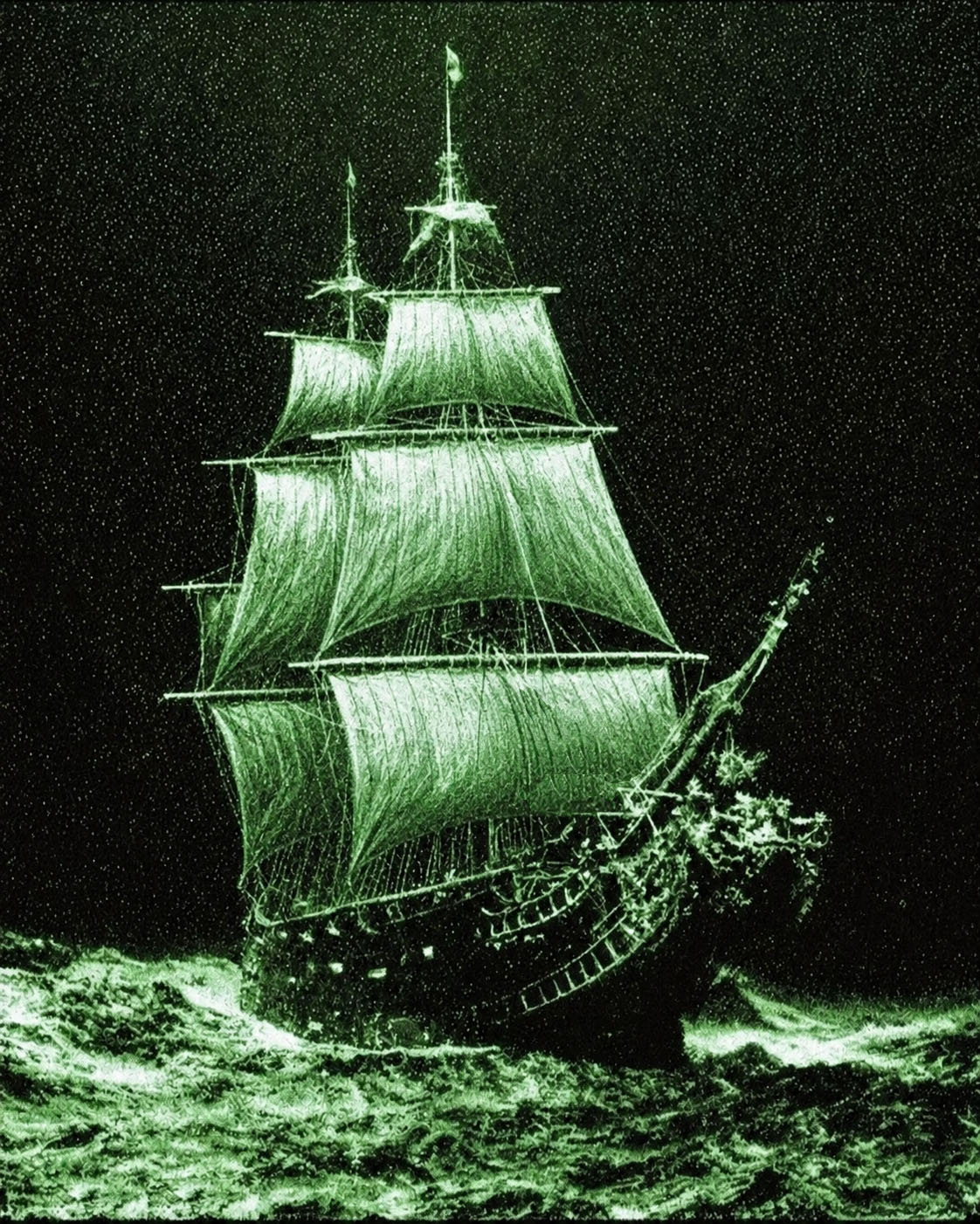 Glowing pirate ship at sea